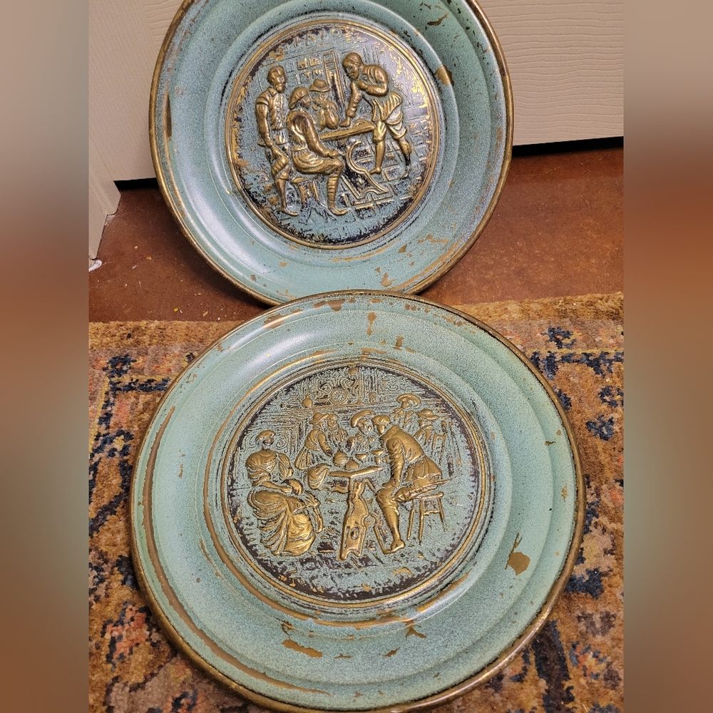 Vintage Decorative Plates with Gold Accents